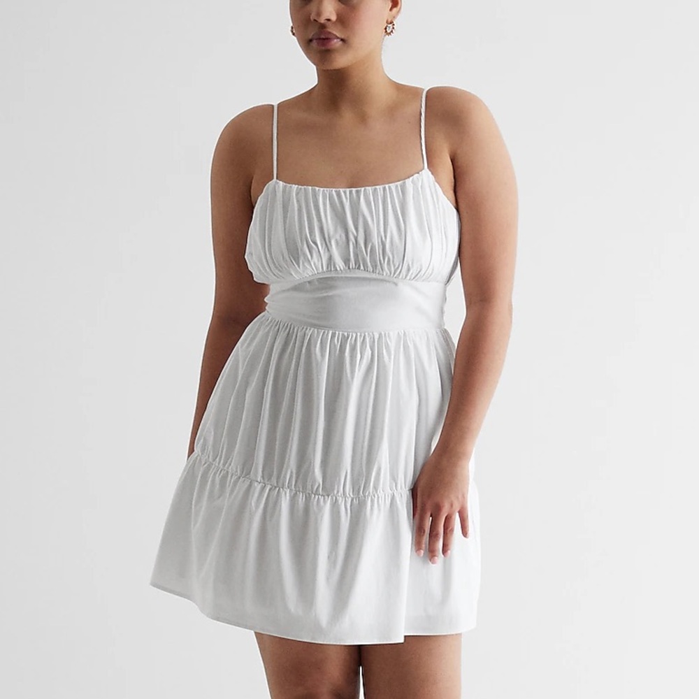 Express | Ruched Tiered Poplin Mini Dress